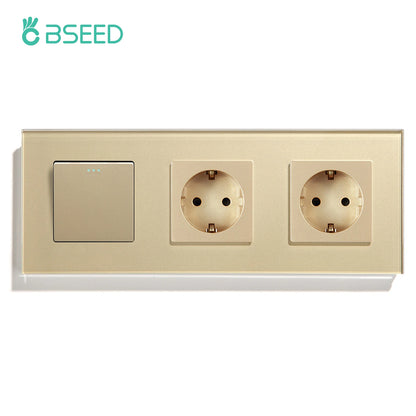 BSEED Mechanical Wall Button Switch 1/2/3Gang 1Way Wall Power Socket Glass Frame USB Type-C Charge Port Home Improvement