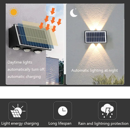 Sunlight Powered 4/6/8LEDs Solar Wall Lamp,Outdoor Waterproof Solar Light,Up and Down Luminous Lighting for Yard Garden Decor