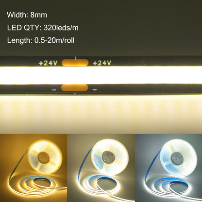 Led Strip Lights: DC24V COB LED Strip 320LEDs/m High Brightness Flexible Tape