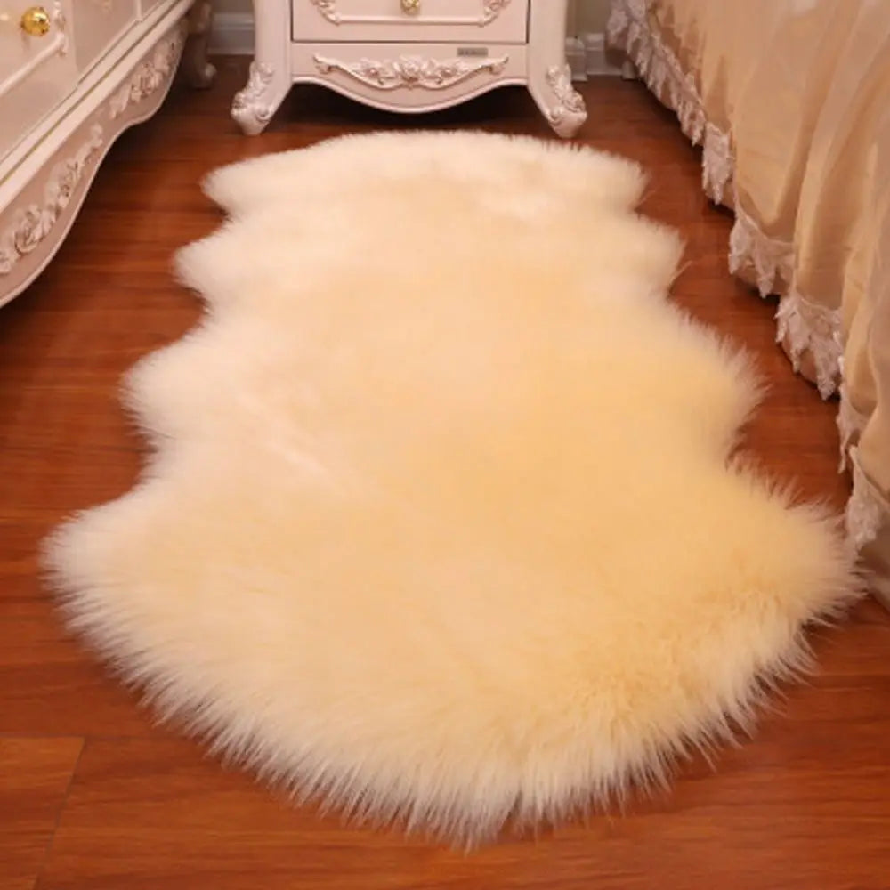 Wool Rug: Washable Fluffy Shaggy Rug - Non Slip Faux Fur Carpet