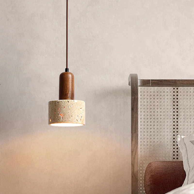 Popular Wabi Sabi Travertine Pendant Light Over Dining Desk Kitchen Island Yellow Marble Restaurant Decor Droplight Bedside