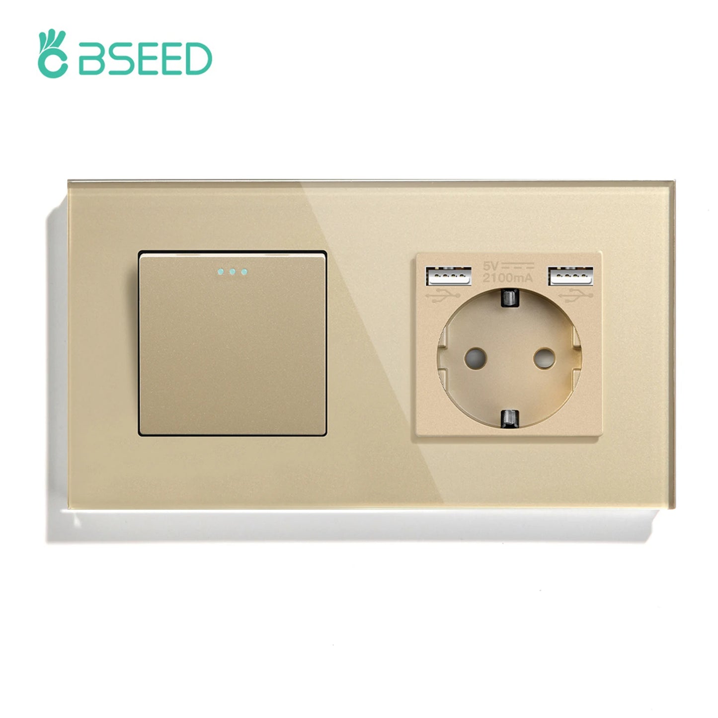 BSEED Mechanical Wall Button Switch 1/2/3Gang 1Way Wall Power Socket Glass Frame USB Type-C Charge Port Home Improvement