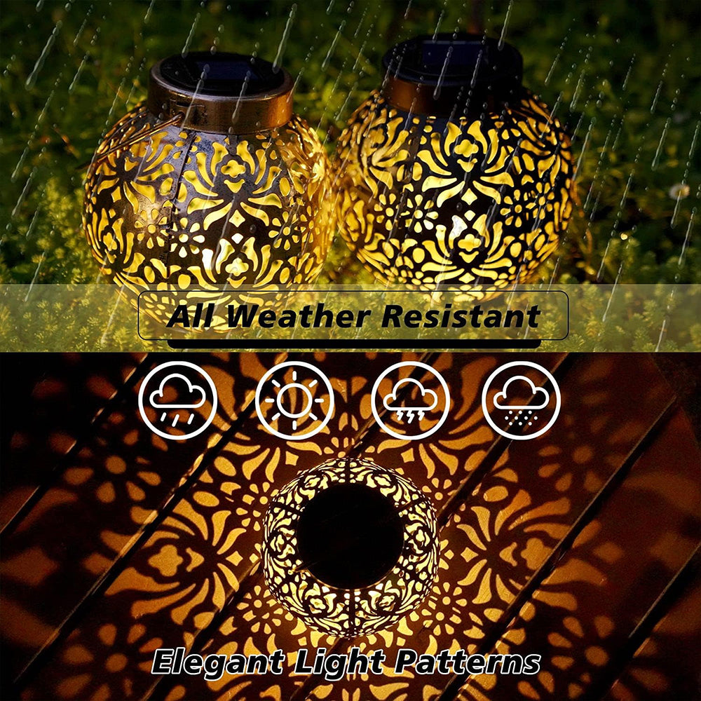 LED Solar Lantern: Wrought Iron Outdoor Projection Light