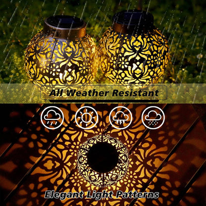LED Solar Lantern: Wrought Iron Outdoor Projection Light