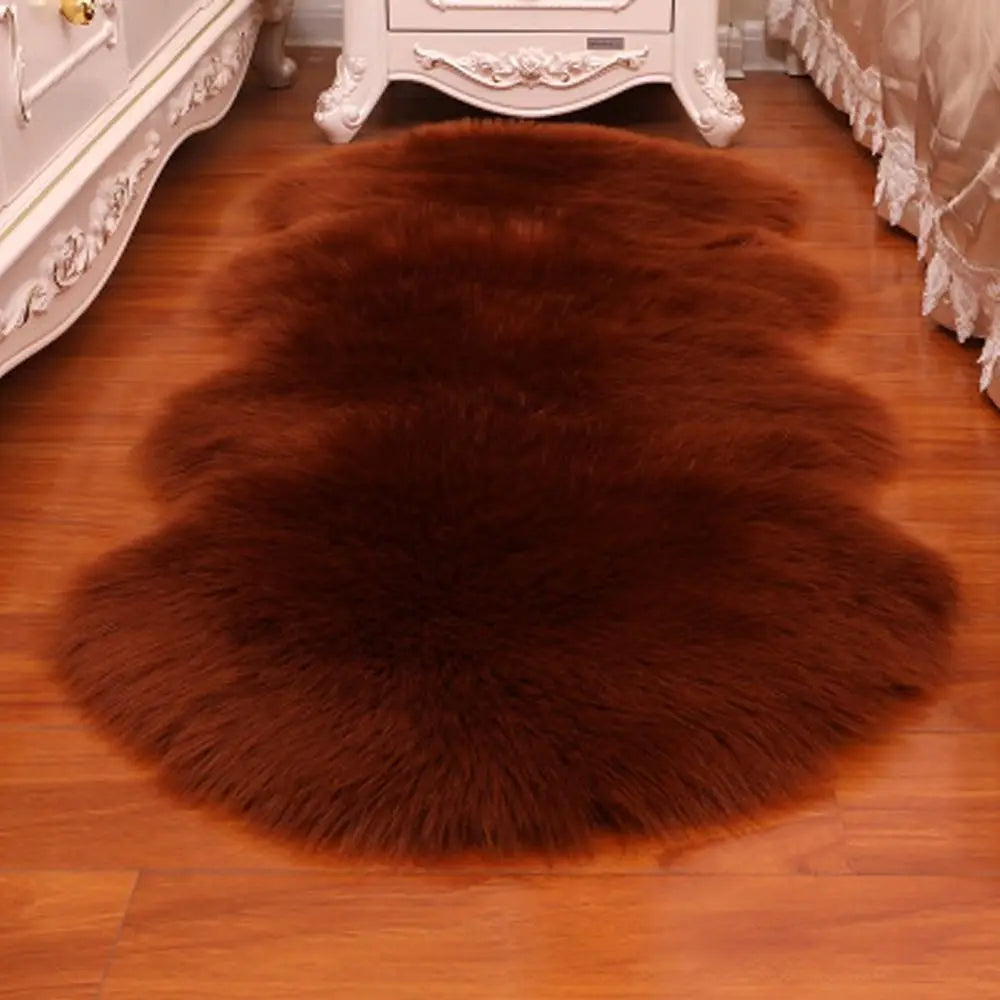 Wool Rug: Washable Fluffy Shaggy Rug - Non Slip Faux Fur Carpet