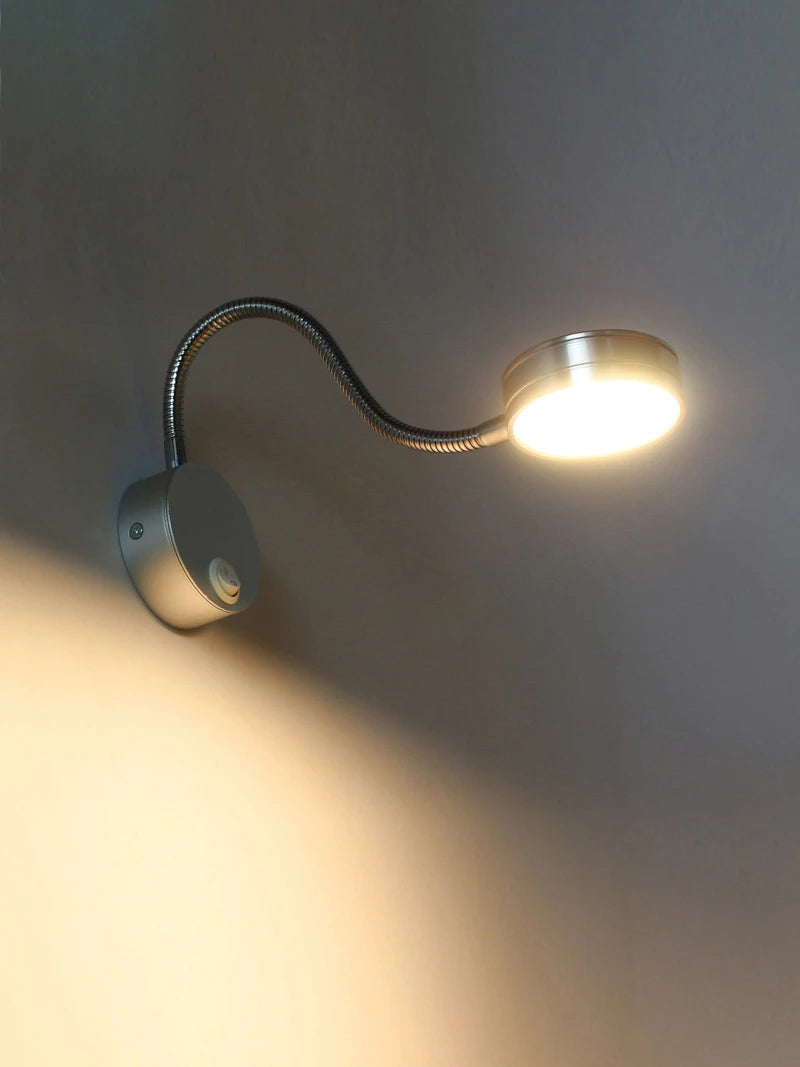 3W LED Gooseneck Reading Wall Lamp Flexible Adjustable With Switch Work Study Wall Mounted 85-265V Bedroom Bedside Night Light