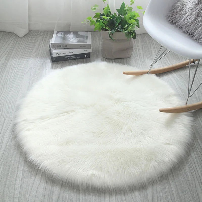 Wool Rug Faux Fur Round Mat - Kids Room Carpet