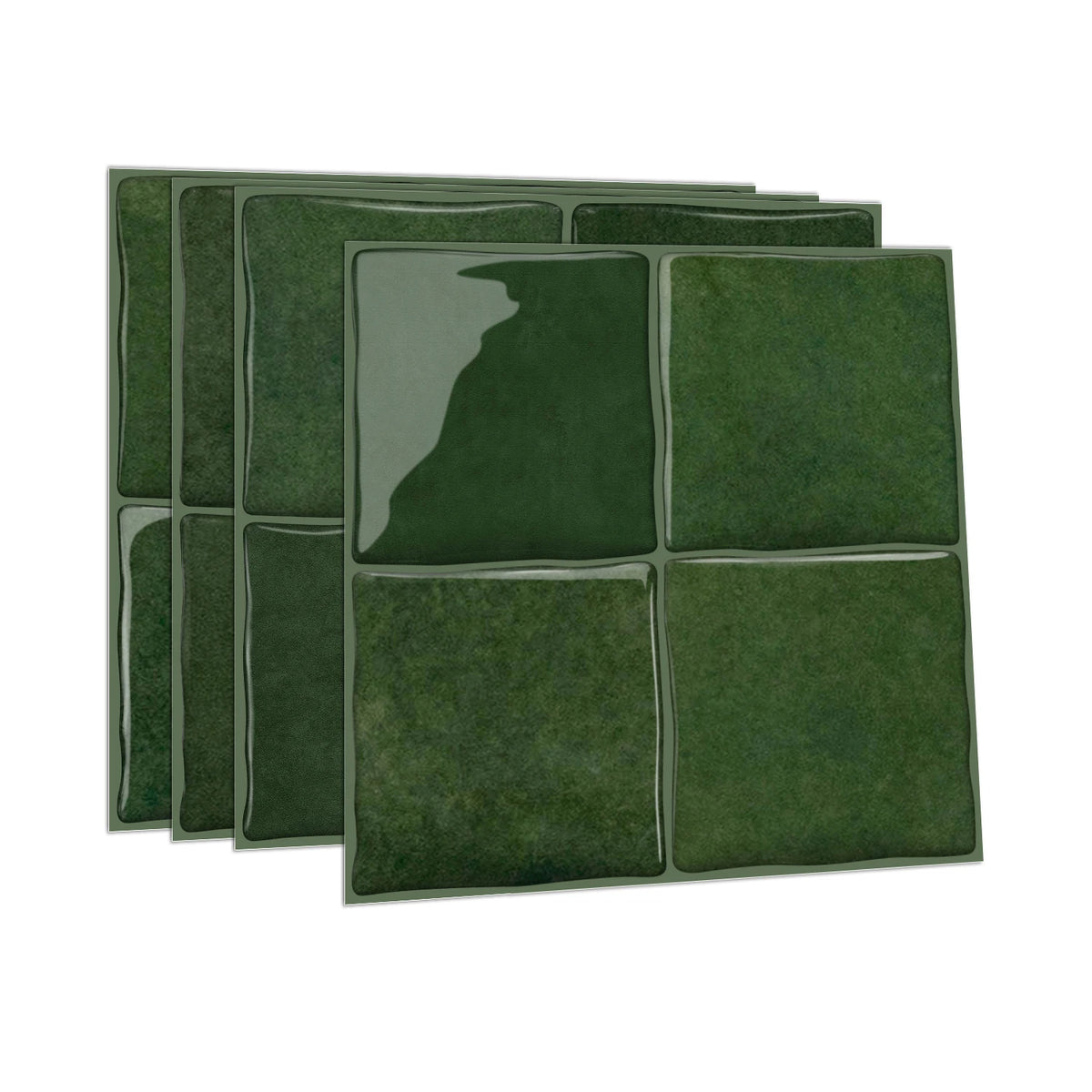 Dark Green Wall Tile Stickers Self-Adhesive PET+PU Waterproof Peel and Stick Backsplash for Kitchen Bathroom Home Decoration
