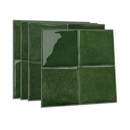 Dark Green Wall Tile Stickers Self-Adhesive PET+PU Waterproof Peel and Stick Backsplash for Kitchen Bathroom Home Decoration