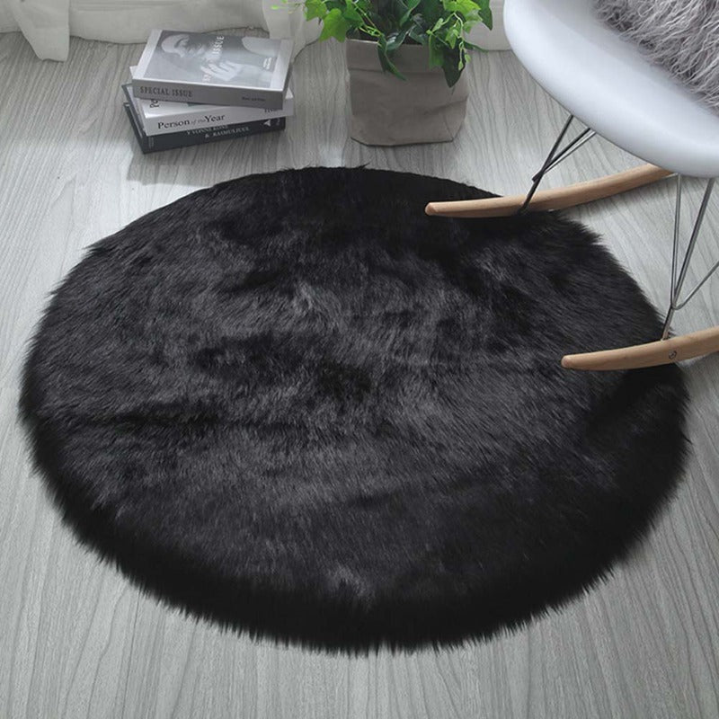 Wool Rug Faux Fur Round Mat - Kids Room Carpet
