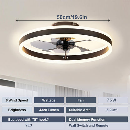 Ceiling Fan & Light, 19.6" Dimmable, 6-Speed Control