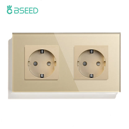 BSEED Mechanical Wall Button Switch 1/2/3Gang 1Way Wall Power Socket Glass Frame USB Type-C Charge Port Home Improvement