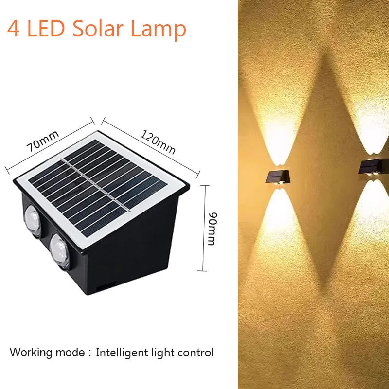 Sunlight Powered 4/6/8LEDs Solar Wall Lamp,Outdoor Waterproof Solar Light,Up and Down Luminous Lighting for Yard Garden Decor