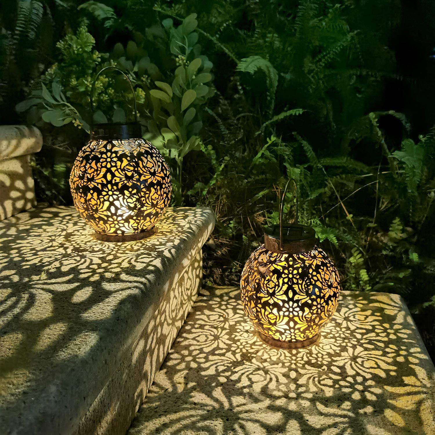 LED Solar Lantern: Wrought Iron Outdoor Projection Light