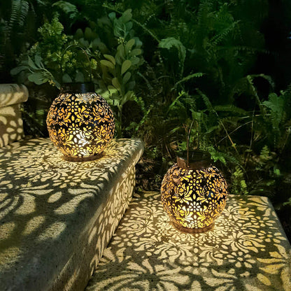 LED Solar Lantern: Wrought Iron Outdoor Projection Light