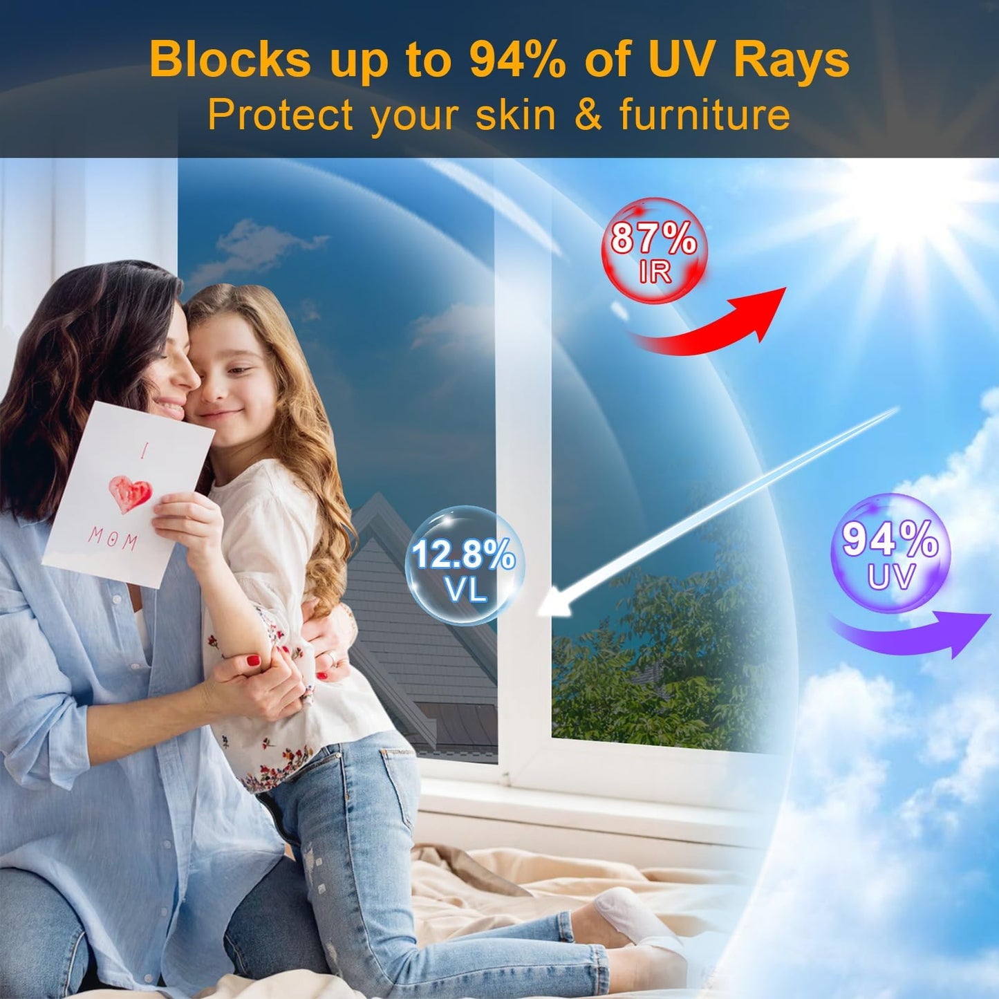 One-Way Daytime Privacy Window Film: See Out, Not In Window Tint for Home Reflective Mirror Glass Window Coverings Sun, Heat