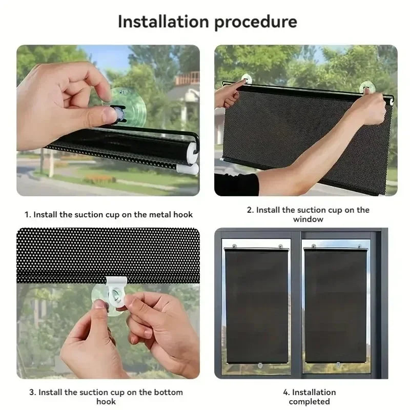 Suction Cup Retractable Sunshade Curtain 15In Heat-Insulating Side Window Curtain Nail-free Roller Blinds Suction Shade Curtain