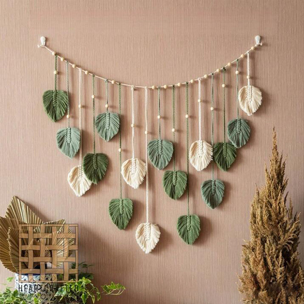Wall Decoration: Boho Macrame Tapestry - Leaf Feather Wall Decor