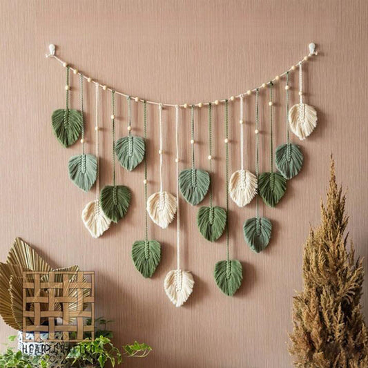 Wall Decoration: Boho Macrame Tapestry - Leaf Feather Wall Decor