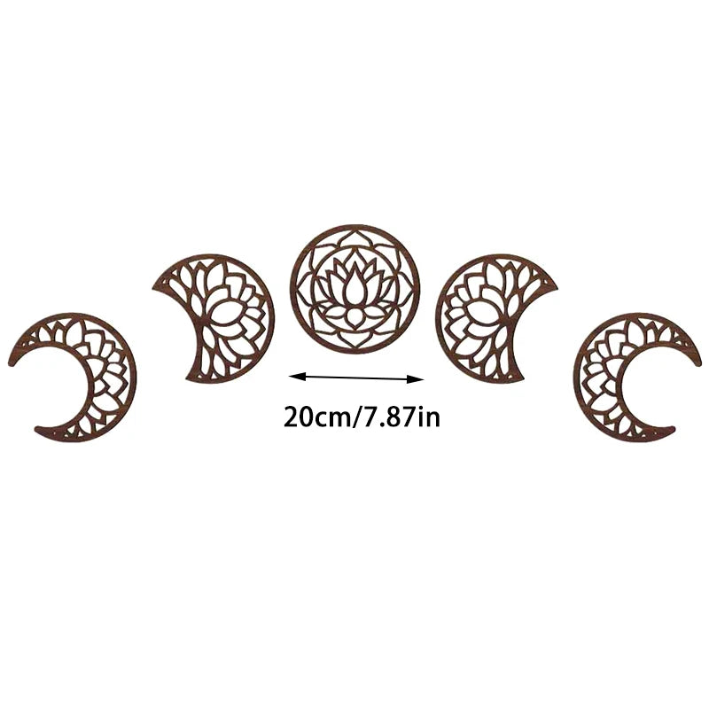 Wall Decor - 5Pcs Wooden Nordic Art Set Boho Moon Phase 
