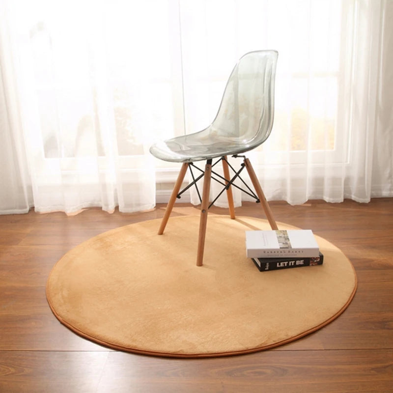 Round Carpet Rug - Coral Fleece Gray Living Room & Kids' Mat