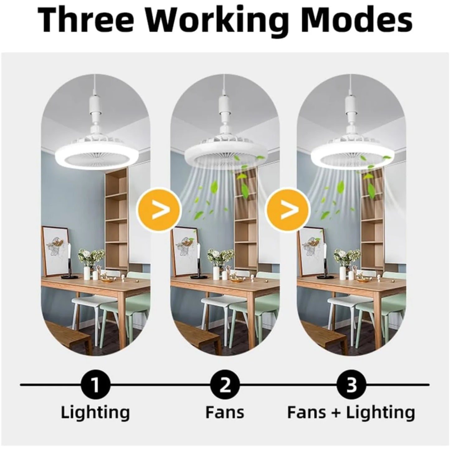 JOYINLED E27 Ceiling Fan Lamp with Remote Control White ABS Socket Fan Light for Kitchen Bedroom Room Decor
