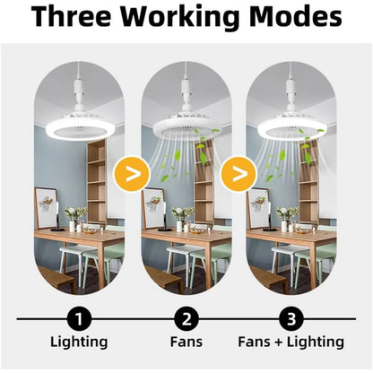 JOYINLED E27 Ceiling Fan Lamp with Remote Control White ABS Socket Fan Light for Kitchen Bedroom Room Decor