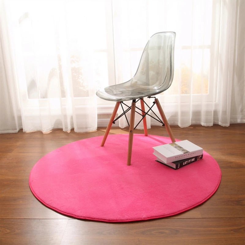 Round Carpet Rug - Coral Fleece Gray Living Room & Kids' Mat