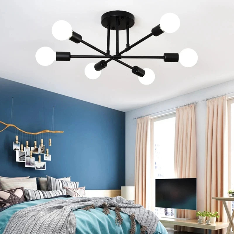 LED Ceiling Light Fixture - Modern 6 Heads Black/White/Gold Fixture