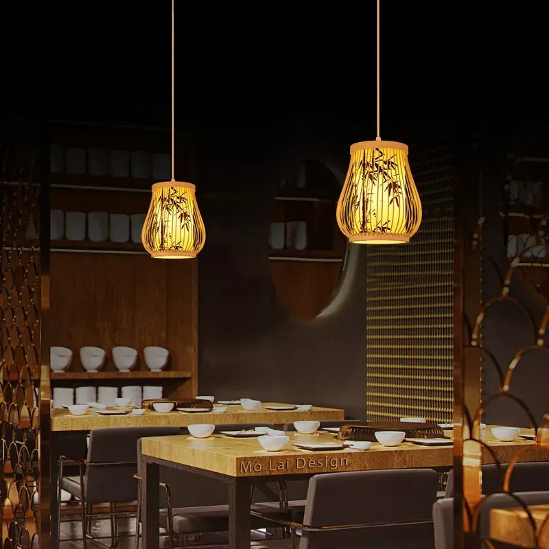 Bamboo Chandelier Chinese Style Room B&B Hotel Living Room New Chinese Style Lantern Hot Pot Restaurant Restaurant Bamboo Lamps