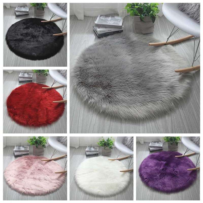 Wool Rug Faux Fur Round Mat - Kids Room Carpet