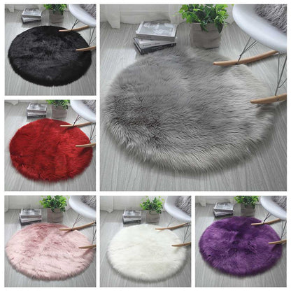 Wool Rug Faux Fur Round Mat - Kids Room Carpet