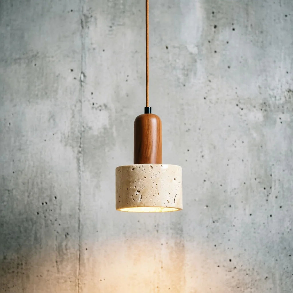 Popular Wabi Sabi Travertine Pendant Light Over Dining Desk Kitchen Island Yellow Marble Restaurant Decor Droplight Bedside