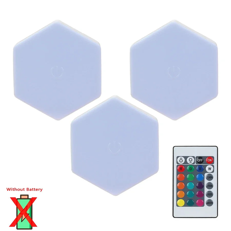 RGB LED Hexagon Touch Wall Lamp - Wireless Colorful Night Light