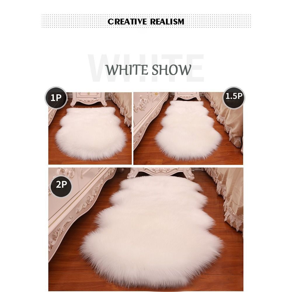 Wool Rug: Washable Fluffy Shaggy Rug - Non Slip Faux Fur Carpet