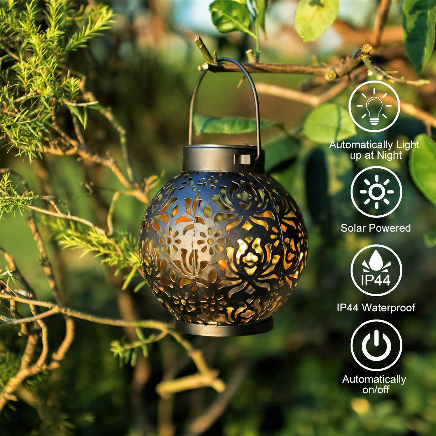 LED Solar Lantern: Wrought Iron Outdoor Projection Light