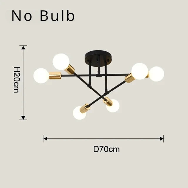 LED Ceiling Light Fixture - Modern 6 Heads Black/White/Gold Fixture