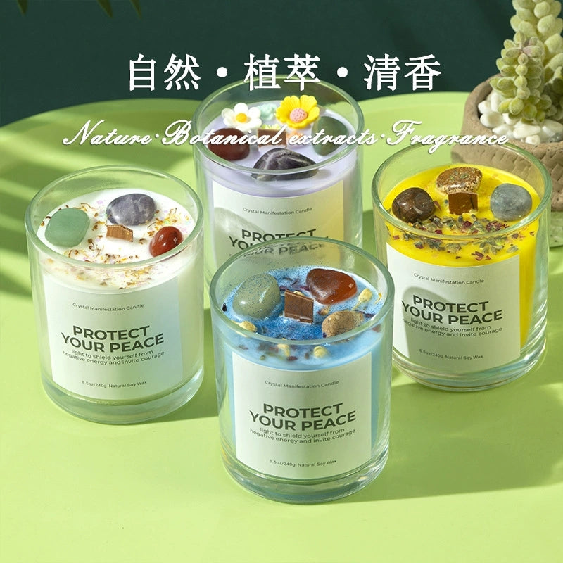 Scented Candle: Crystal-Cut Glass Candle: Romantic Soy Wax Gift