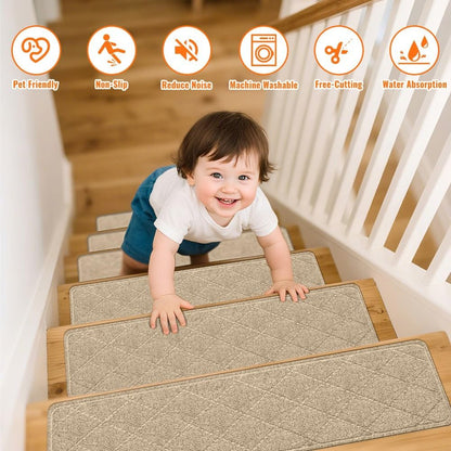 Non-Slip Stair Treads 8x30" Self-Adhesive Carpet Runner