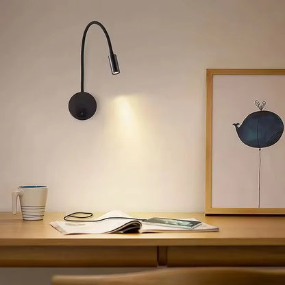 3W LED Gooseneck Reading Wall Lamp Flexible Adjustable With Switch Work Study Wall Mounted 85-265V Bedroom Bedside Night Light