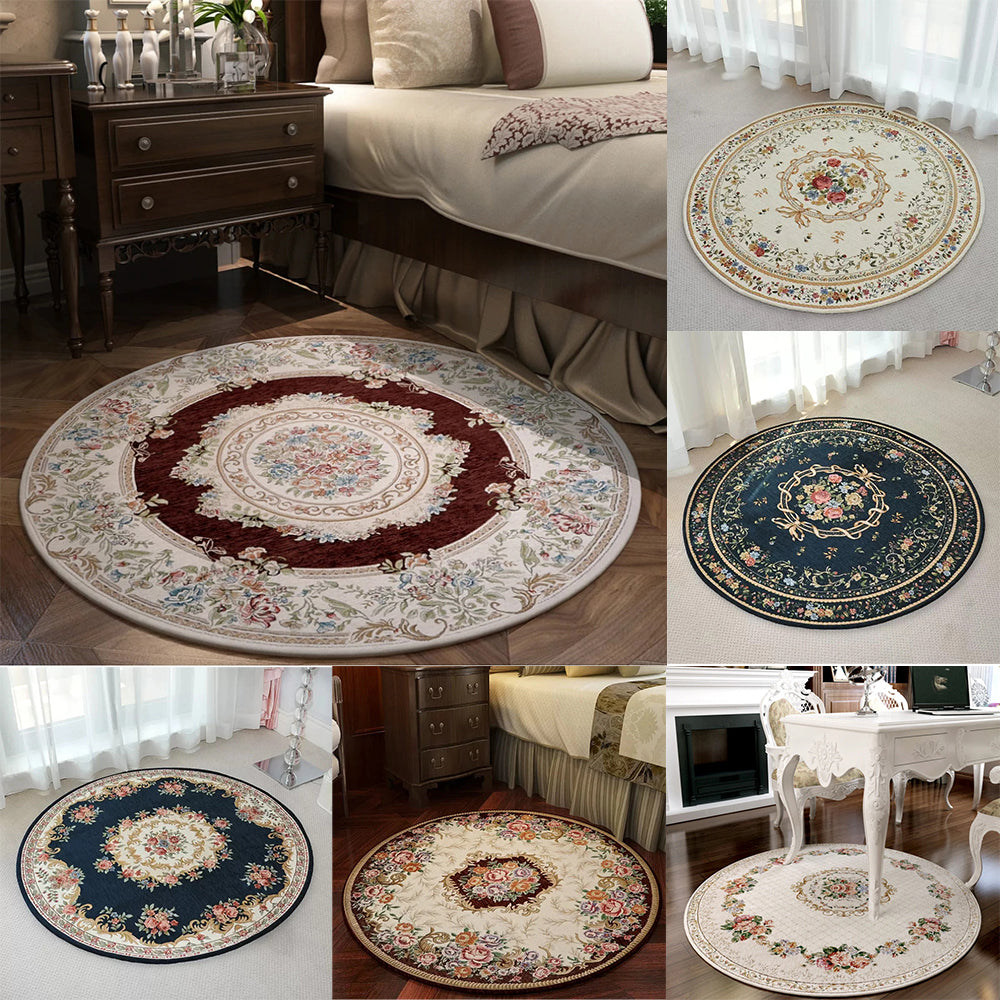 Area Rug: Round Vintage Floral Area Rug - Elegant European Style