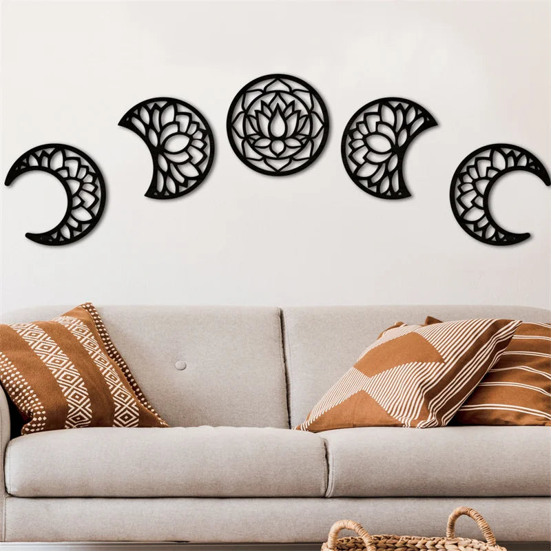 Wall Decor - 5Pcs Wooden Nordic Art Set Boho Moon Phase 