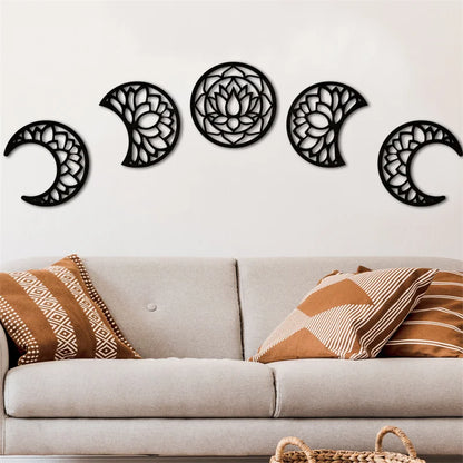 Wall Decor - 5Pcs Wooden Nordic Art Set Boho Moon Phase 