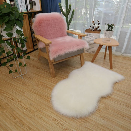 Wool Rug: Washable Fluffy Shaggy Rug - Non Slip Faux Fur Carpet
