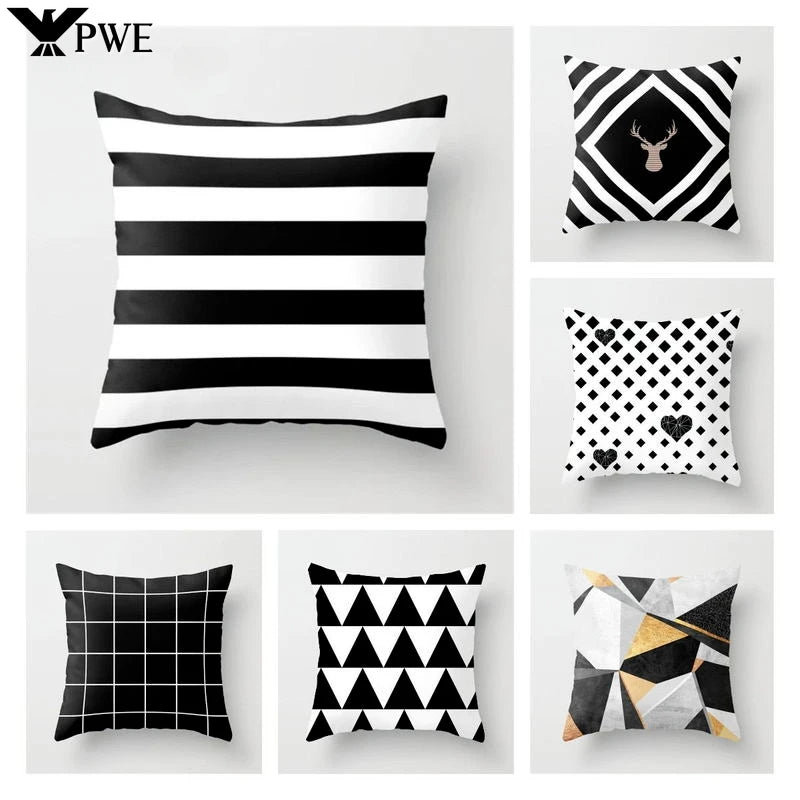 Nordic Geometric Pillow Cover 45x45CM - Black & White Chic