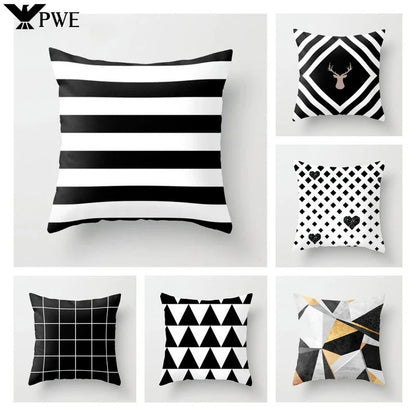 Nordic Geometric Pillow Cover 45x45CM - Black & White Chic