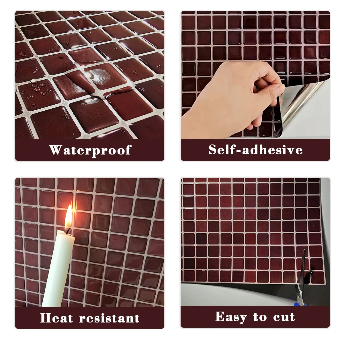 10 PCs Self-Adhesive Wall Tile Kitchen Backsplash  Suitable for Kitchen Wall Decoration Square 10.5" x 10.5" 3D Mosaic Style