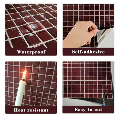 10 PCs Self-Adhesive Wall Tile Kitchen Backsplash  Suitable for Kitchen Wall Decoration Square 10.5" x 10.5" 3D Mosaic Style