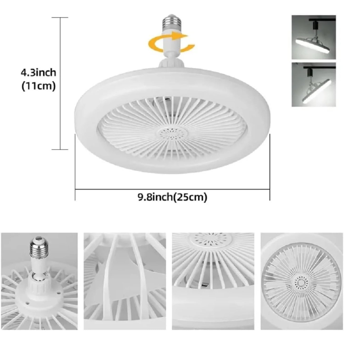 JOYINLED E27 Ceiling Fan Lamp with Remote Control White ABS Socket Fan Light for Kitchen Bedroom Room Decor