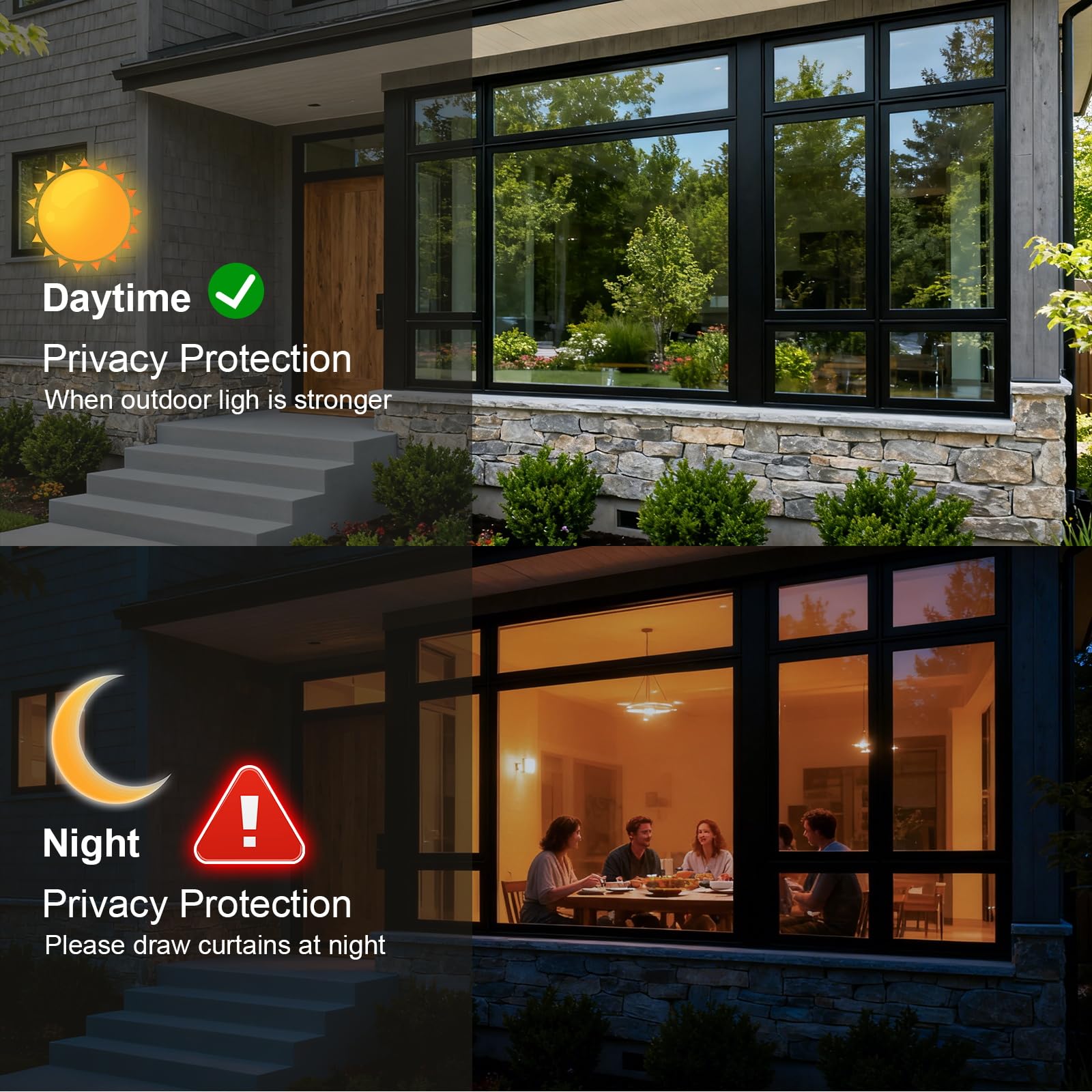 One-Way Daytime Privacy Window Film: See Out, Not In Window Tint for Home Reflective Mirror Glass Window Coverings Sun, Heat